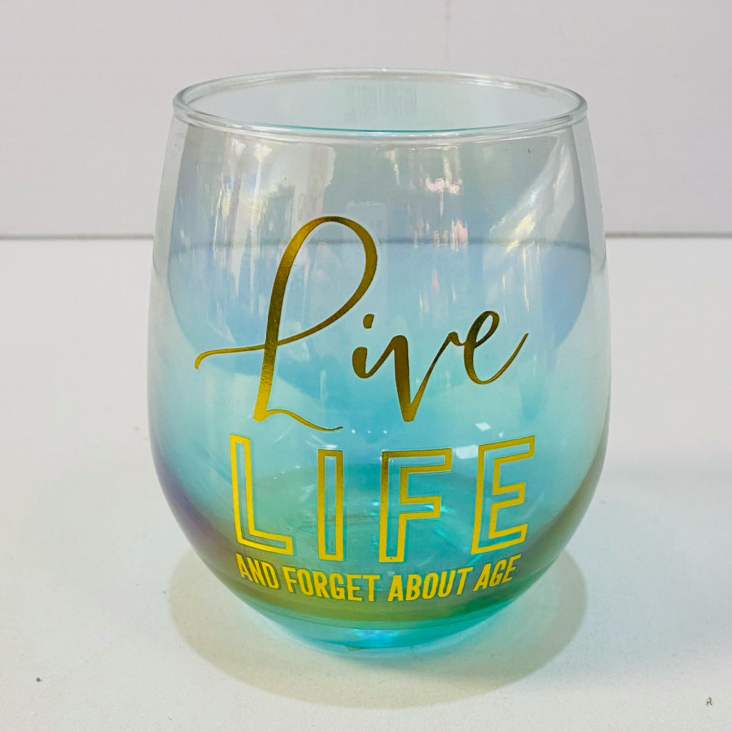 Live life stemless wine glass